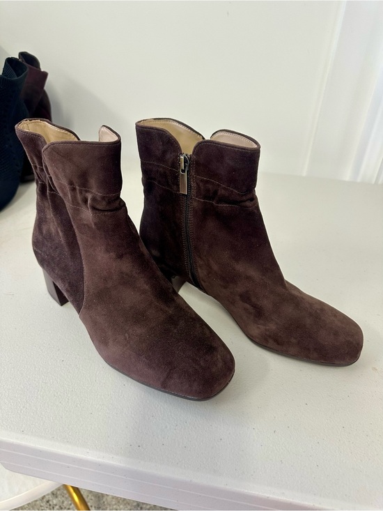 Abeo Shoes - Abeo Dark Brown Suede Ankle Booties with Side Zip